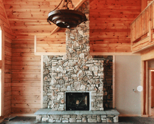 Custom Cabin Stone Fireplace